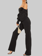 Boat Neckline Off Shoulder Wide Leg Jumpsuit