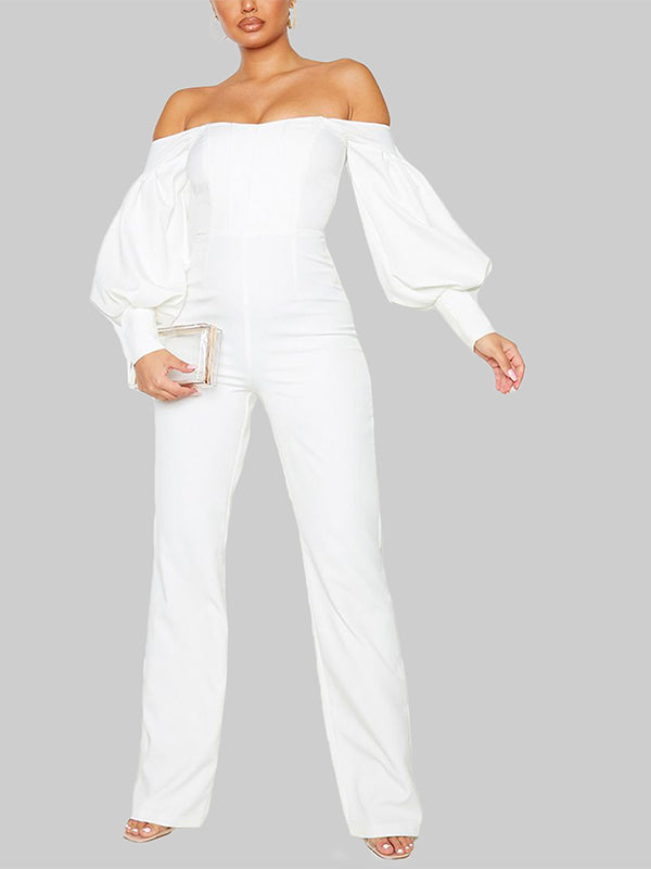 Boat Neckline Off Shoulder Wide Leg Jumpsuit