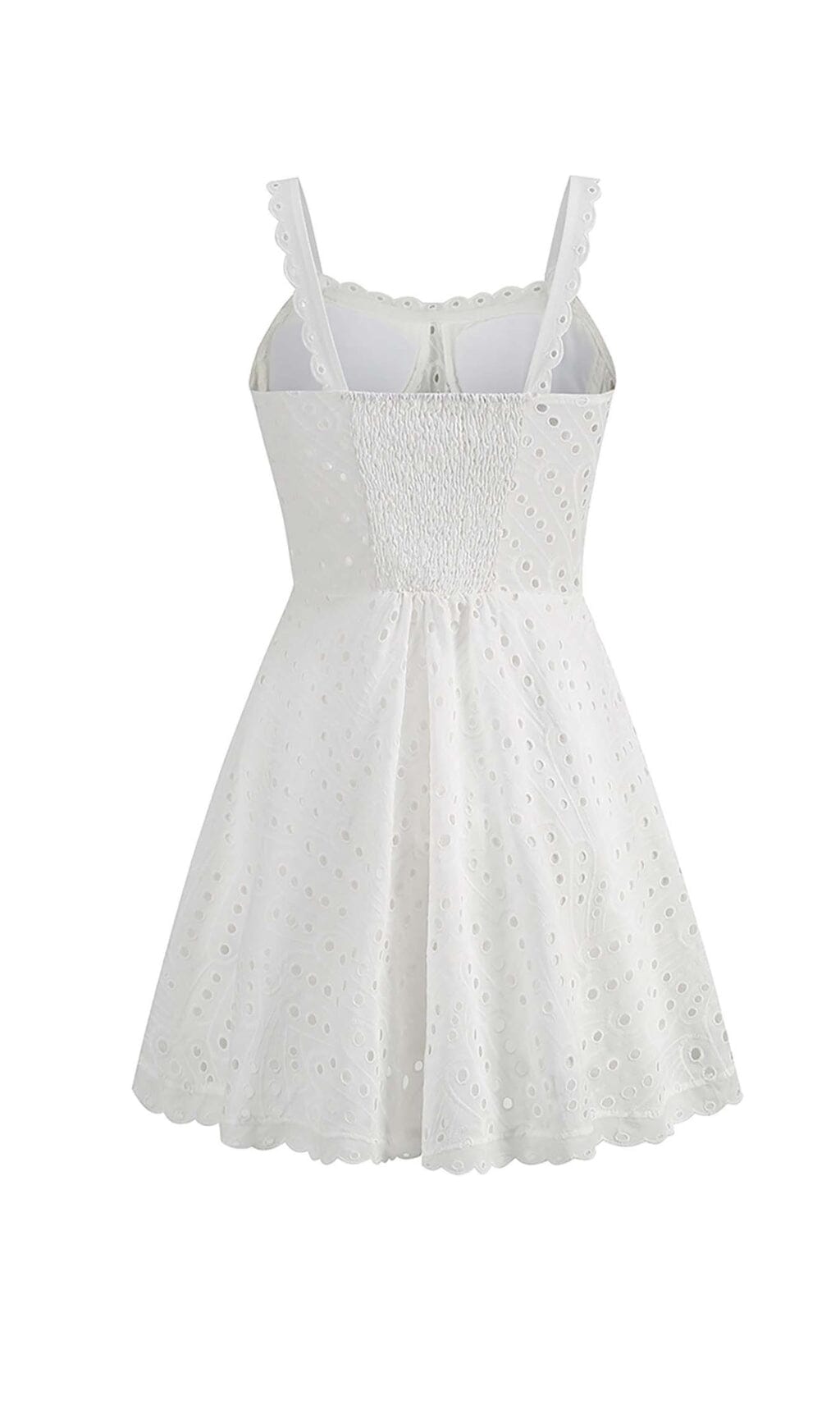 EYELET LACE STRAPPY MINI DRESS IN WHITE