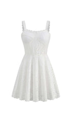 EYELET LACE STRAPPY MINI DRESS IN WHITE