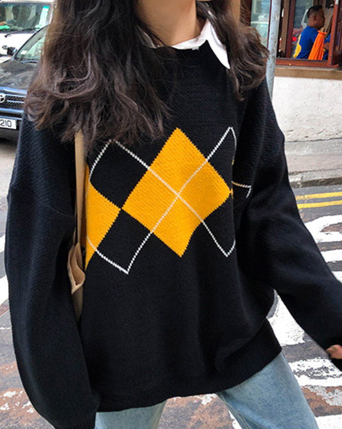 Vintage Argyle Pullover Sweater