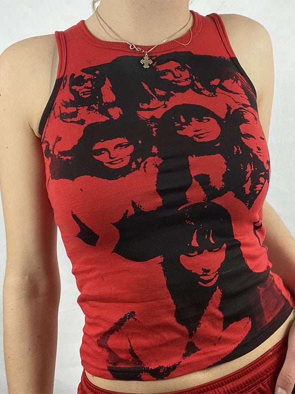 Vintage Girl Graphic Crop Tank Top