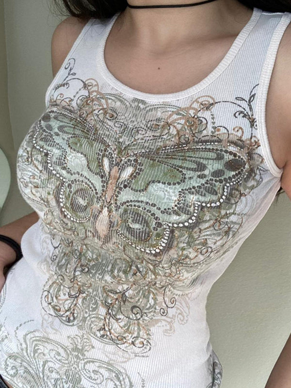 Butterfly Cutout Ribbed Tank Top