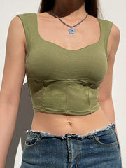Green Padded Cropped Tank Top