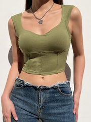 Green Padded Cropped Tank Top