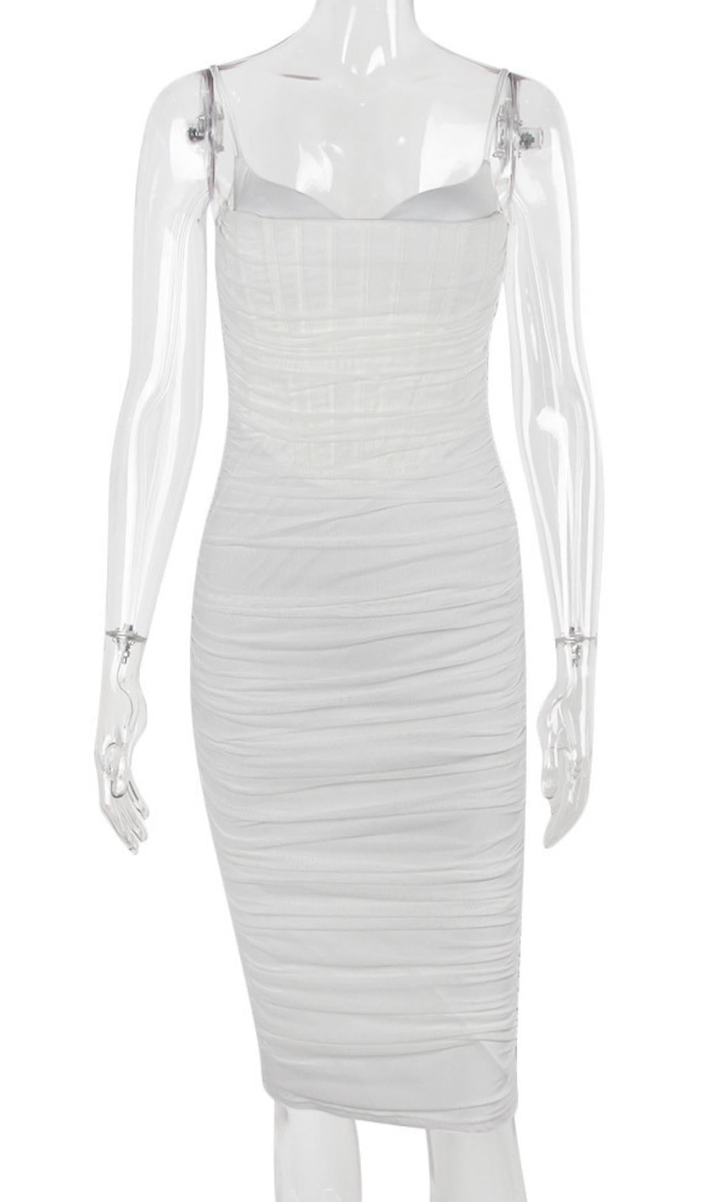 FISHBONE MIDI DRESS IN WHITE