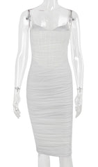 FISHBONE MIDI DRESS IN WHITE