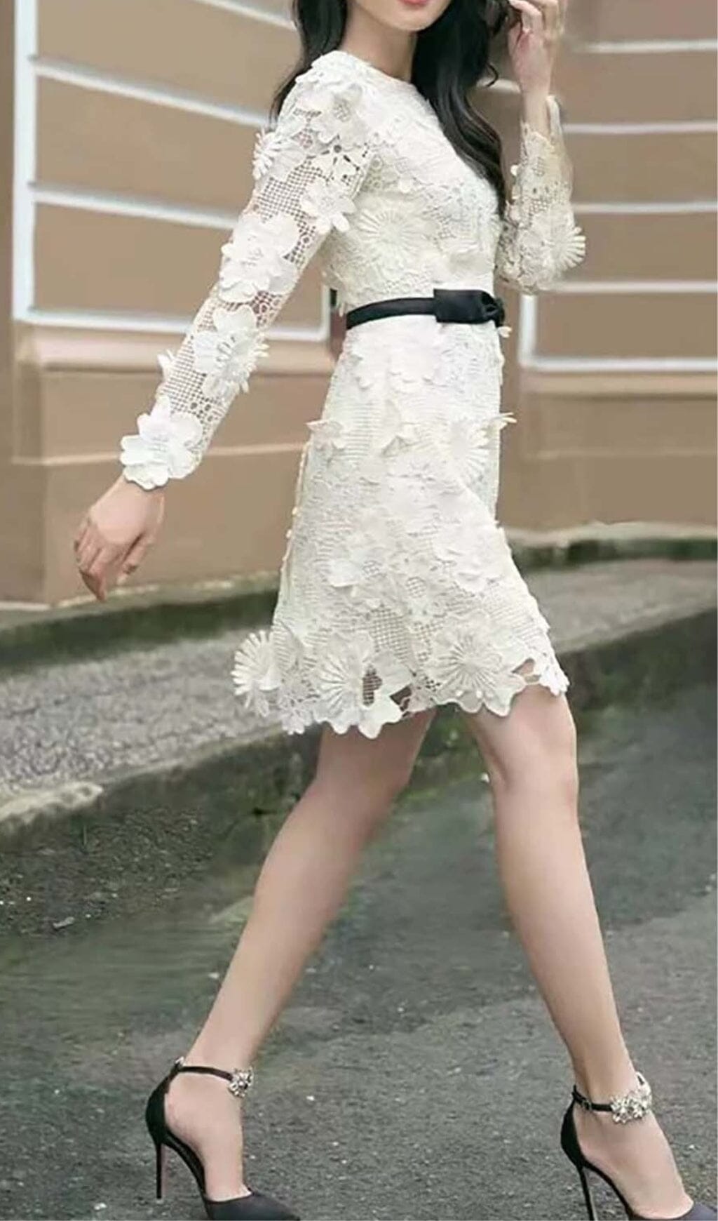 FLORAL EMBROIDERED LACE MIDI DRESS IN WHITE – Aesvs