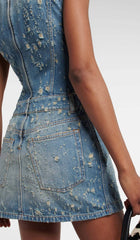 FRAYED DENIM MINI DRESS