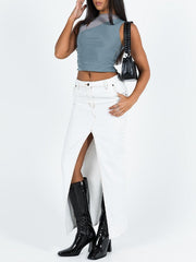 Patchwork Cutout Mesh Cropped Tank Top