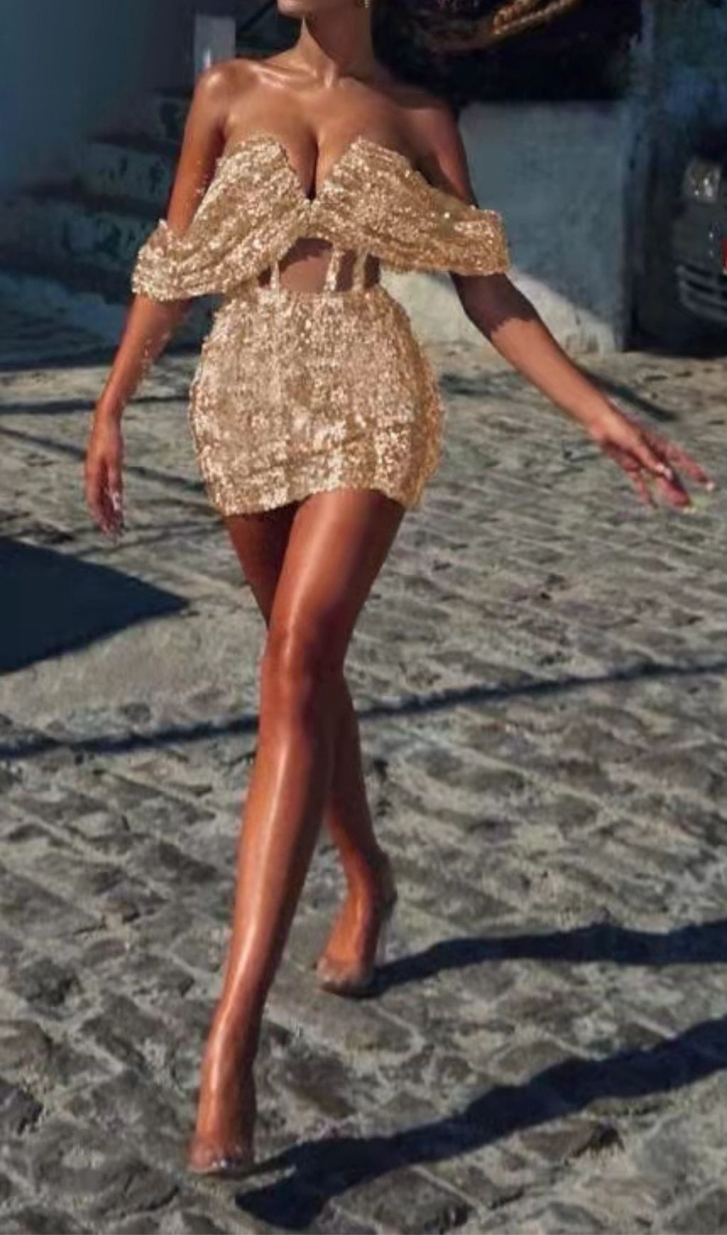 GOLD SEQUIN STRAPLESS MINI DRESS – Aesvs