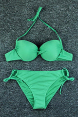 Solid Color Halter Collar Tie Side Glamorous Bikini (Clearance)