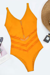 Mesh Patchwork Classic Tie Back Cutout One Piece Swimwear