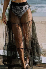 Polka Dot Classic Tiered See-Through Skirt Beachwear
