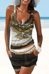 Marble Print Flattering Front Wrap Tankini
