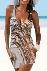 Marble Print Flattering Front Wrap Tankini