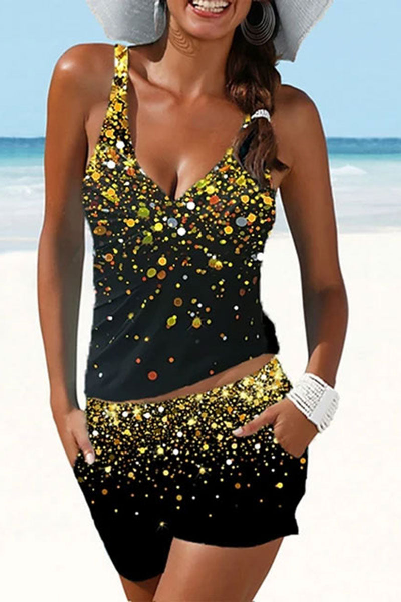 Marble Print Flattering Front Wrap Tankini