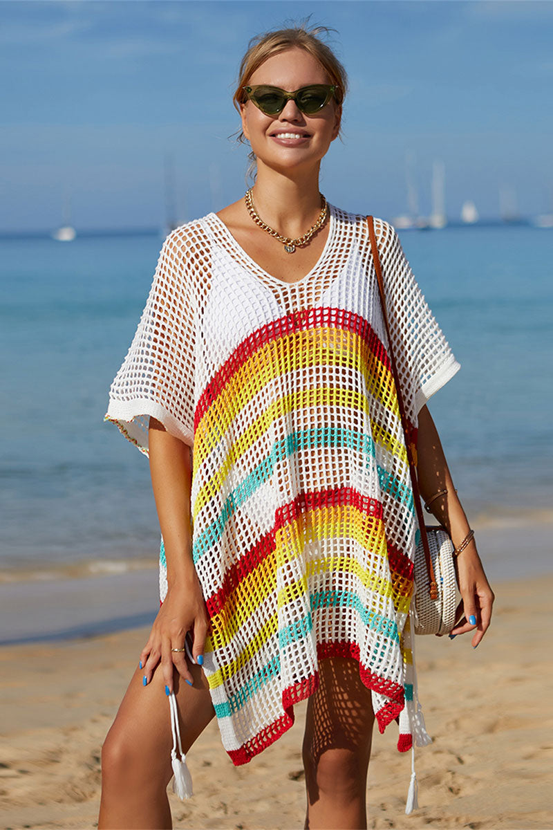 Rainbow Cute Hollow-Out Side Split Beachwear