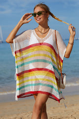 Rainbow Cute Hollow-Out Side Split Beachwear