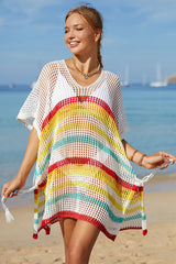 Rainbow Cute Hollow-Out Side Split Beachwear