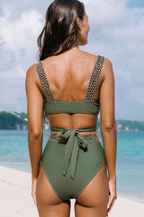 Patchwork Casual Front Wrap Strappy Bikini