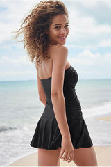 Solid Color Cute Ruffle Skirted Tankini