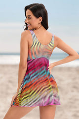 Rainbow Striped Feminine Twisted Detail Tankini