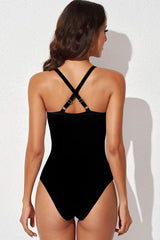 Mesh Patchwork Beachy Cross Back One Piece Swimwear