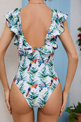 Natural Print Flattering Ruffle One Piece Swimwear