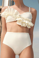 Solid Color Glamorous Ruffle Patchwork Bikini