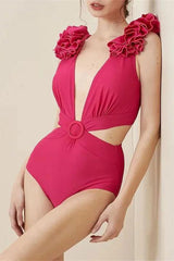 Ruffle Shoulder Elegant Cutout One Piece Swimwear