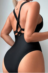 Plain U Collar Classic Strappy Back One Piece Swimwear