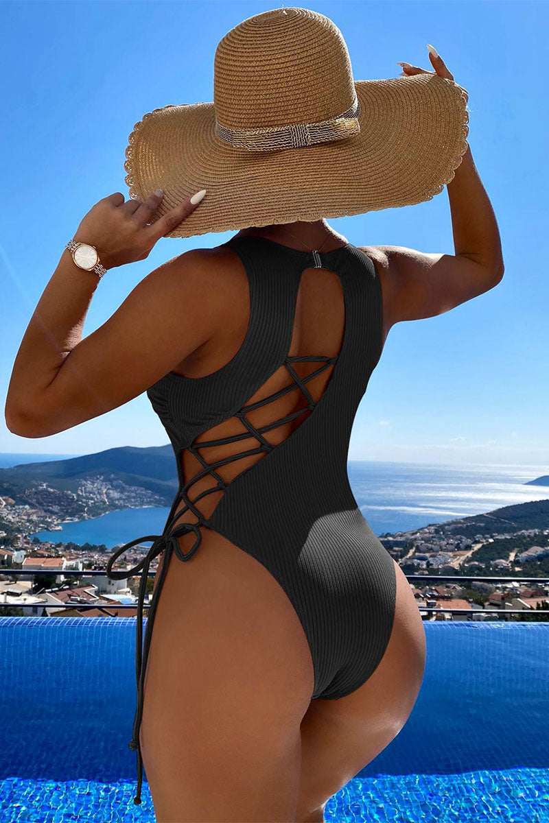 Ribbed Kitsch Strappy Back One Piece Swimwear