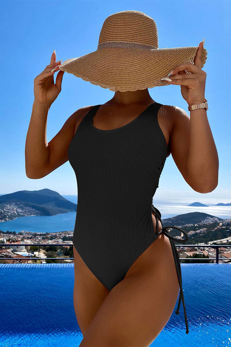 Ribbed Kitsch Strappy Back One Piece Swimwear