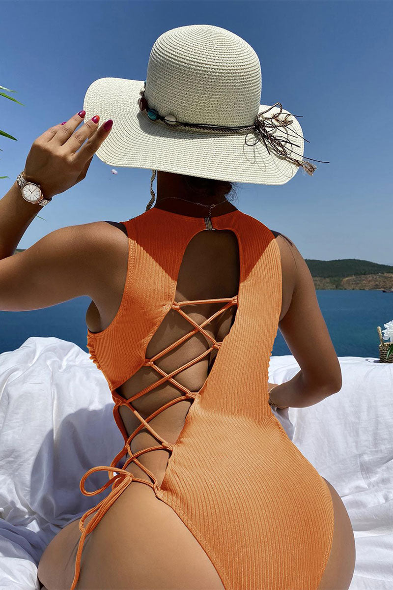 Ribbed Kitsch Strappy Back One Piece Swimwear