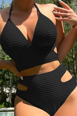 Solid Color Beachy Lace-Up Cutout Bikini