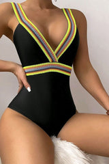 Patchwork Deep V Neck Undeniable One Piece Swimwear