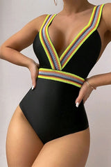Patchwork Deep V Neck Undeniable One Piece Swimwear