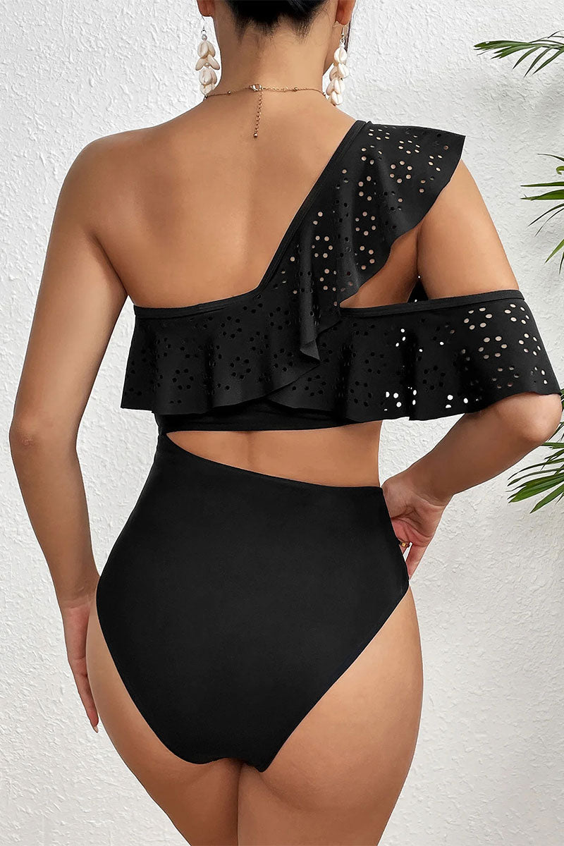 Solid Color Glamorous Ruffles Cutout Asymmetric One Piece Swimwear