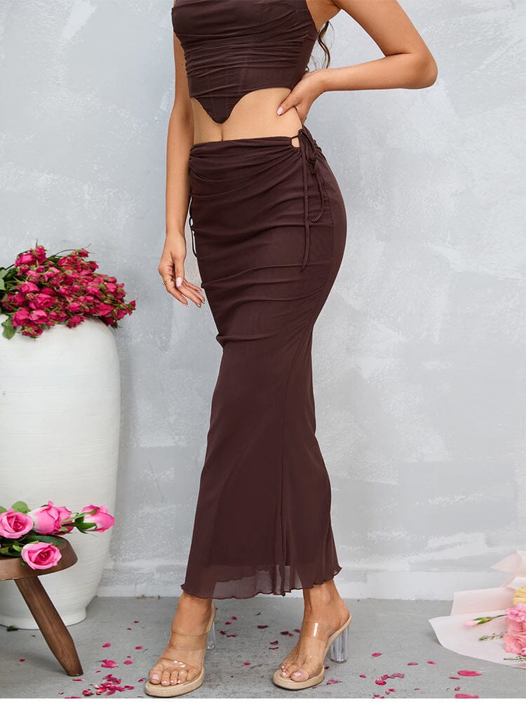 HIP WRAP MIDI SKIRT IN BROWN