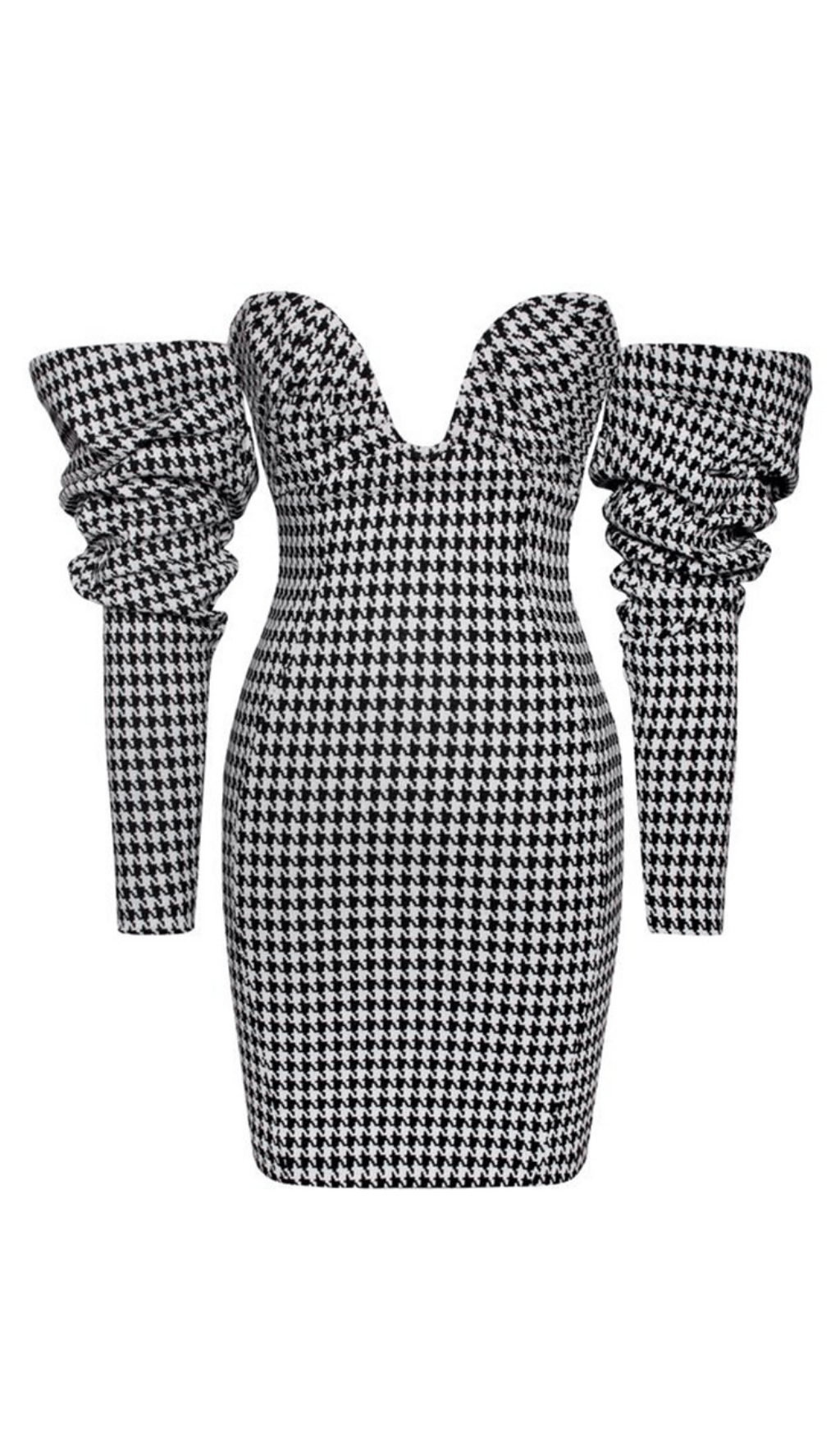 HOUNDSTOOTH WORD SHOULDER WRAP DRESS