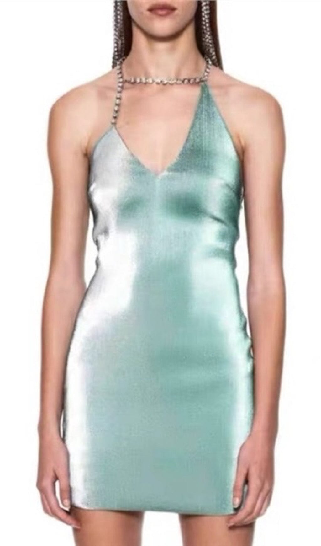 DIAMOND SUSPENDER DRESS IN MINT GREEN