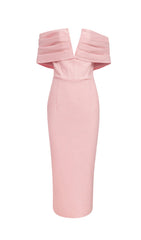 DEEP V SKINNY MIDI DRESS IN PINK