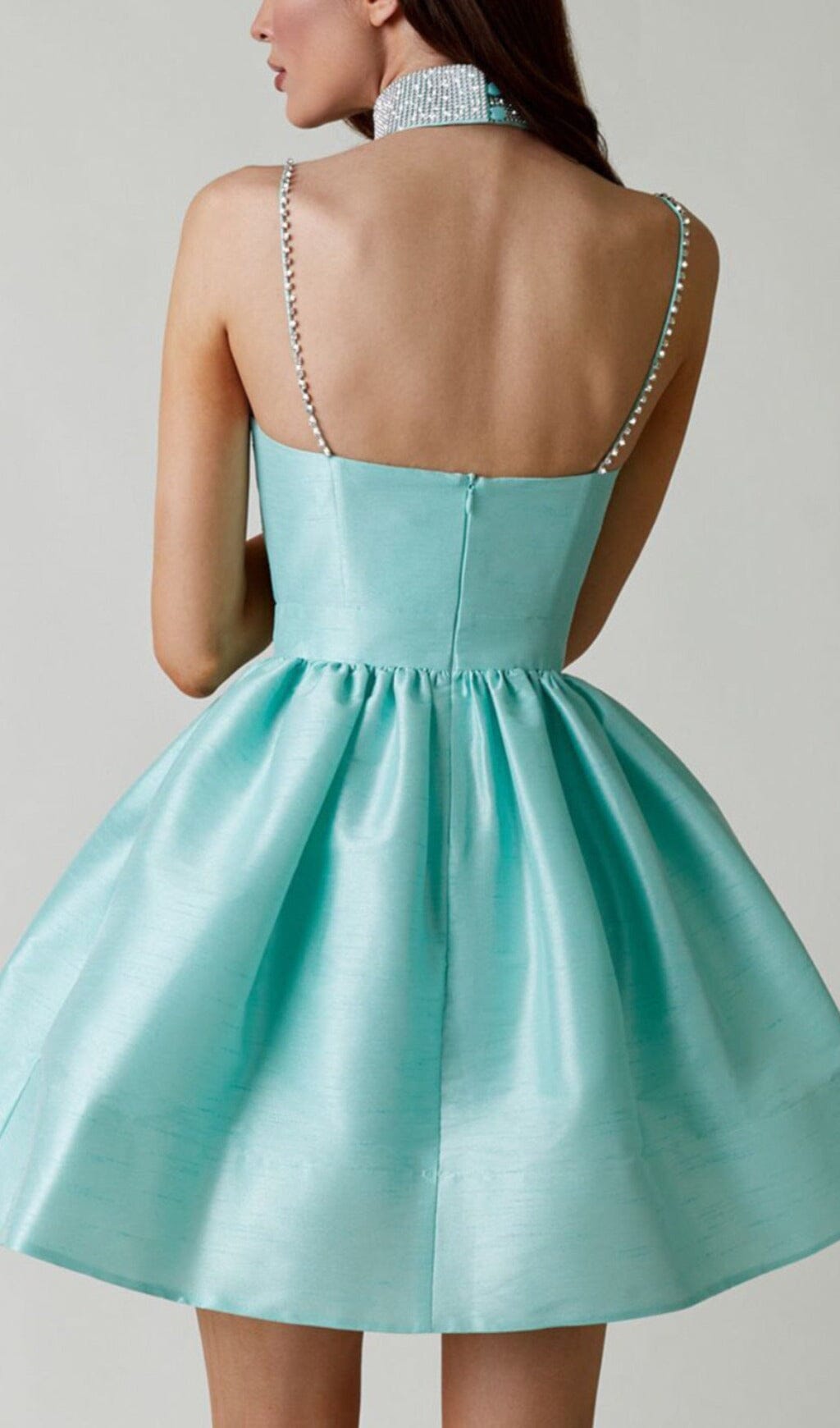 DIAMOND SUSPENDER DRESS IN MINT GREEN