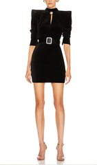 SQUARE SHOULDER MINI DRESS IN BLACK