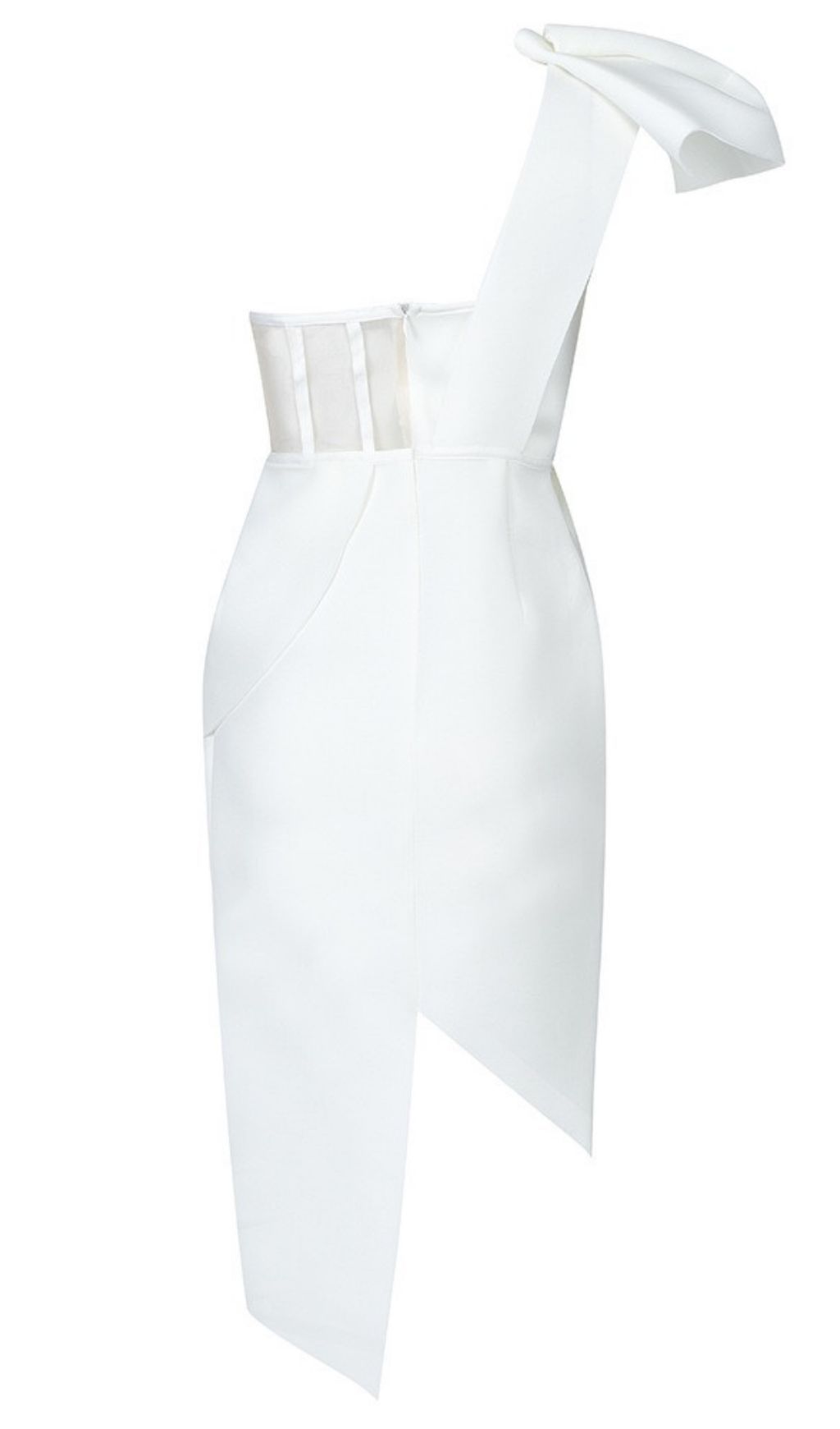 IRREGULAR STITCHING PETAL PLEATED DRESS IN WHITE