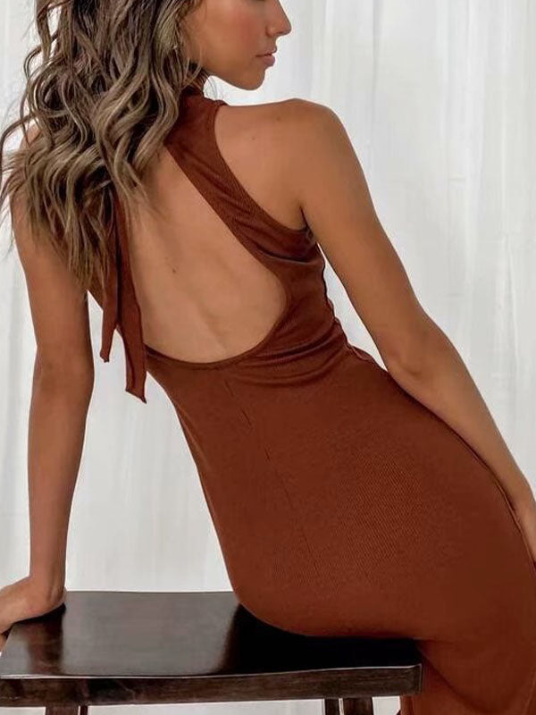 Open Back Split Bodycon Midi Dress