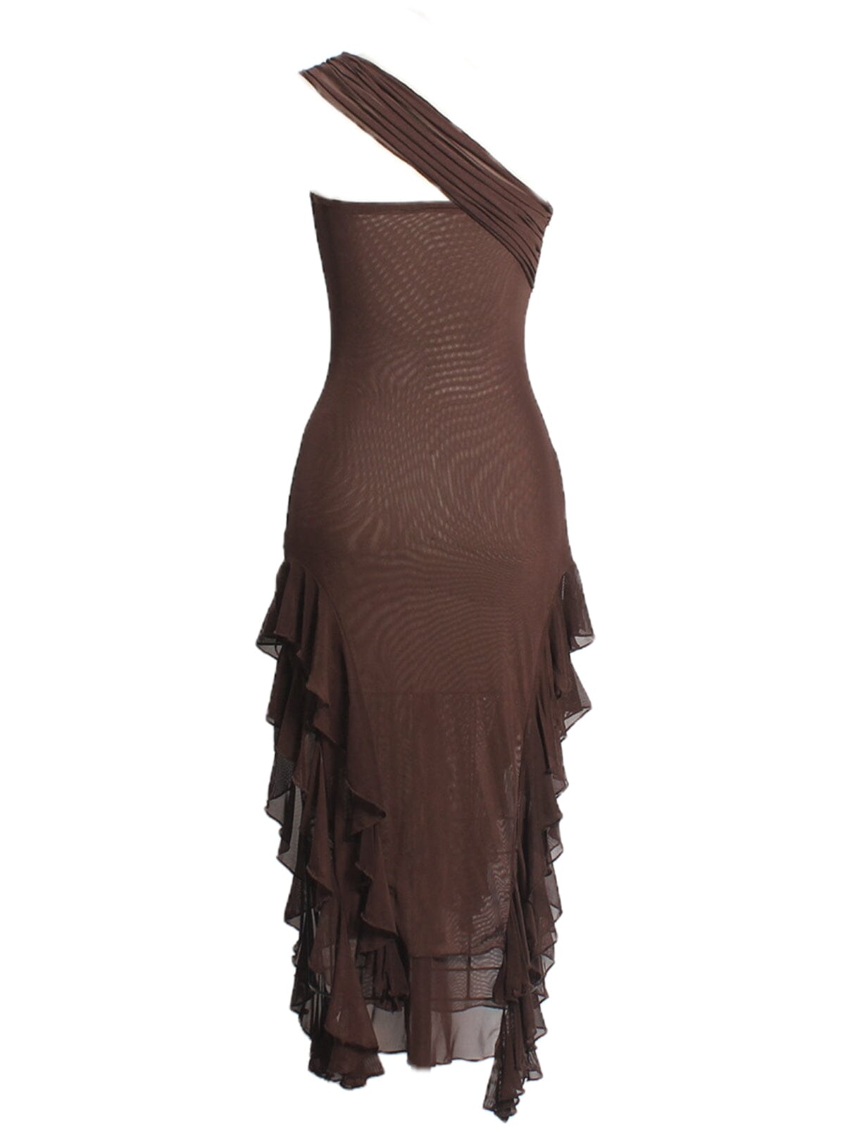 ASYMMETRIC SEE THROUGH RUFFLE DRESS