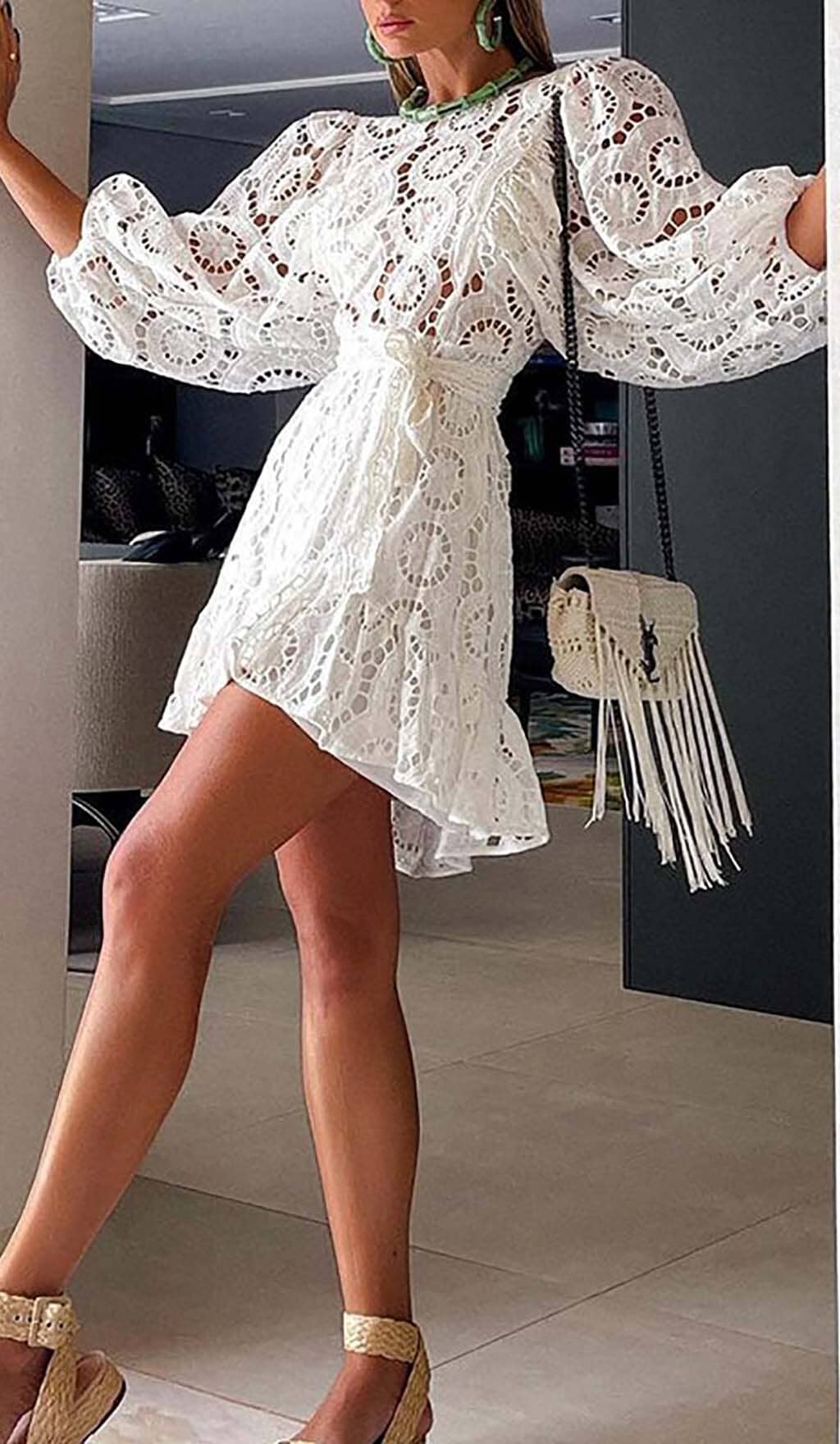 LANTERN SLEEVE MINI DRESS IN WHITE