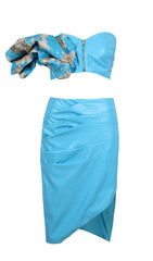 LEATHER STRAPLESS TWO PIECE SET IN BLUE